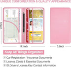 PLOJOP Car Registration and Insurance Card Holder, Leather License Document Pink Glove Box Compartment Organizer, Car Wallet Case for Essential Info, License Cards, ID Card