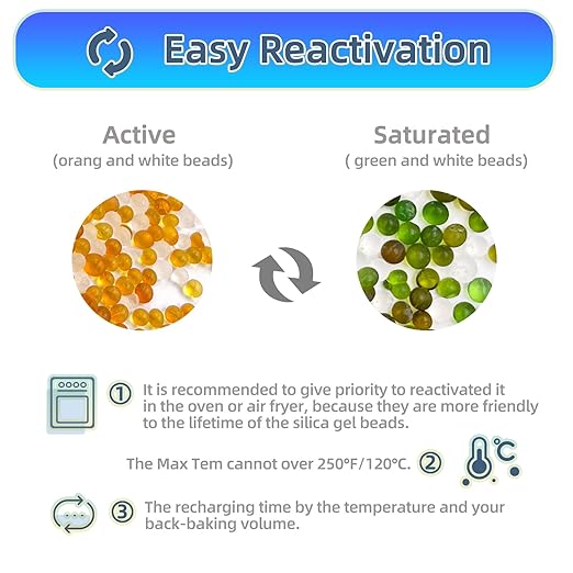 [10 Packs] 50g Desiccant Packs, Indicating Silica Gel Packets, Rechargeable Desiccant Packs, Desiccant Moisture Absorber for Storage
