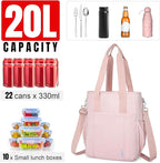 NOL Insulated Lunch Bag for Women, Large Spacious Lunch Tote Bag With Removable Adjustable Shoulder Strap with Multi Pockets,Leakproof Cooler Bag,Lightweight Nylon Waterproof Lunch Box For Work,Pink