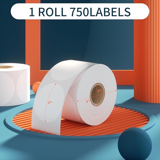 CLASSY Circle Thermal Sticker Labels, 2" Thermal Stickers, Multi-Purpose Round Direct Thermal Labels for Name Tag, Small Business Labeling, Inventory and Color Coding, 750 Labels/1 Roll,White