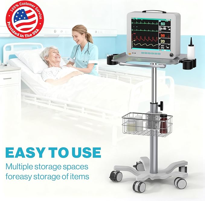 Medical Mobile Trolley Cart with Wheels - Height Adjustable Stainless Steel Dental Cart Rolling Desktop with 16.5"× 16.5" Large Tabletop for Dental Offices, Hospitals, Labs