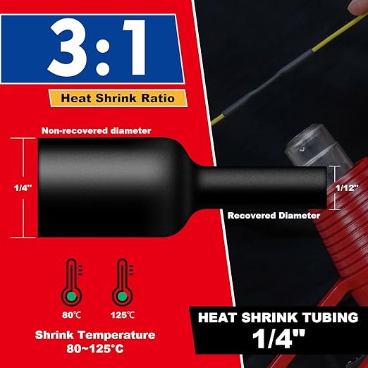 1/4" Heat Shrink Tubing, 65FT Marine Grade 3:1 Shrink Ratio Shrink tubing, Adhesive Lined Heat Shrink Tube, 1/4 Waterproof Shrink Tube for Wires Home Automotive-Black