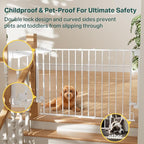 Cumbor 29.2–43" Baby Gate for Stairs, Wall-Mounted (Drill Required), Expandable No Bottom Bar Dog Gate, Auto Close Extra Wide Walk Thru, Pet & Toddler Proof Gate, Top & Bottom of Stairways (White)