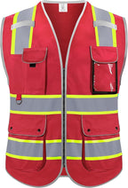 Reflective Safety Vest for Men Women, High Visibility Safety Vest with 8 Pockets Zipper Front, Meets ANSI Standards