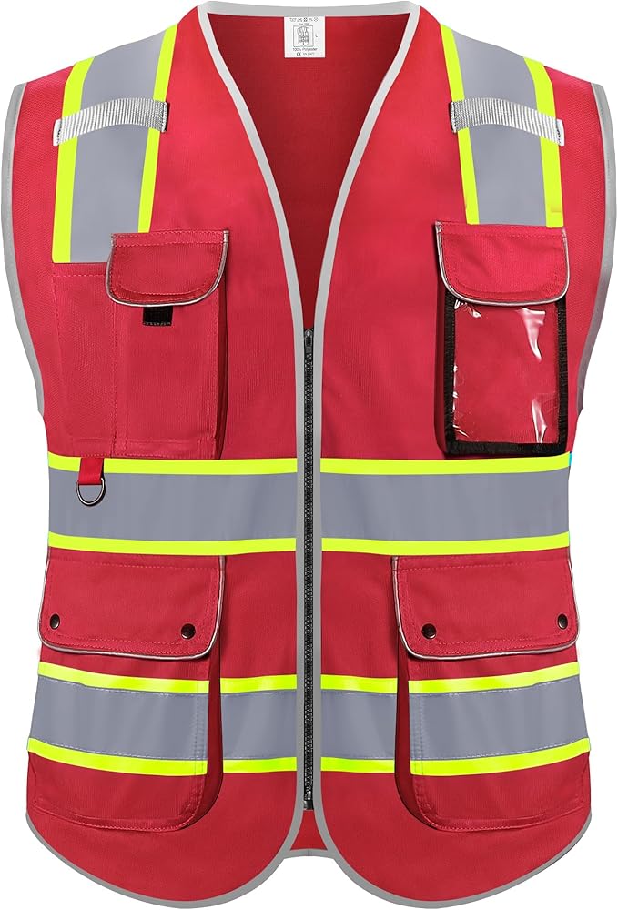 Reflective Safety Vest for Men Women, High Visibility Safety Vest with 8 Pockets Zipper Front, Meets ANSI Standards
