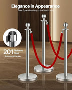 VEVOR Stanchions and Velvet Ropes 6Pcs, Hollow Base with Stainless Steel Post, 3 Red Velvet Ropes and Posts, Crowd Control Barriers Silver Stanchions, Red Carpet Runner Poles for Party Supplies