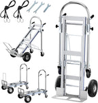 Aluminum Hand Truck, 3 in 1 Convertible Hand Truck Dolly 1000 Lbs Capacity, Pneumatic Wheels - Collapsible Heavy Duty Cart for Efficient Storage, Suit for Moving in Supermarket, Garden, Grass, Yard