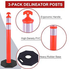 OrangeStar 3 Packs 45" Traffic Delineator Post with Base, Orange Delineator Post Cones w/Reflective Collar for Driving Practice, Construction Work, Parking Lot