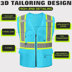Safety Vest Customize Logo with 5 Pockets & Zipper Reflective High Visibility Vest Class 2 Outdoor Workwear