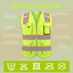 Reflective Safety Vest for Men Women, High Visibility Safety Vest with 8 Pockets Zipper Front, Meets ANSI Standards
