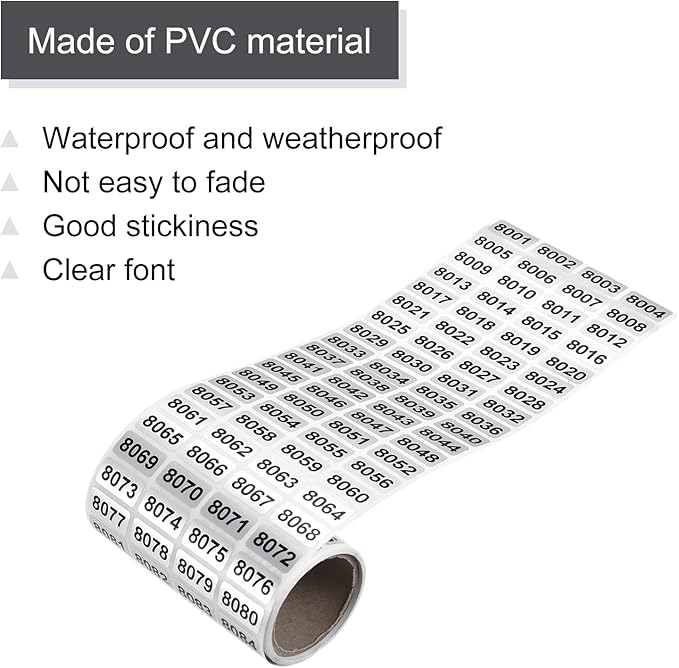 MECCANIXITY 8001 to 9000 Consecutive Number Stickers Inventory Label Black Numbers for Office Warehouse Numbering Classification