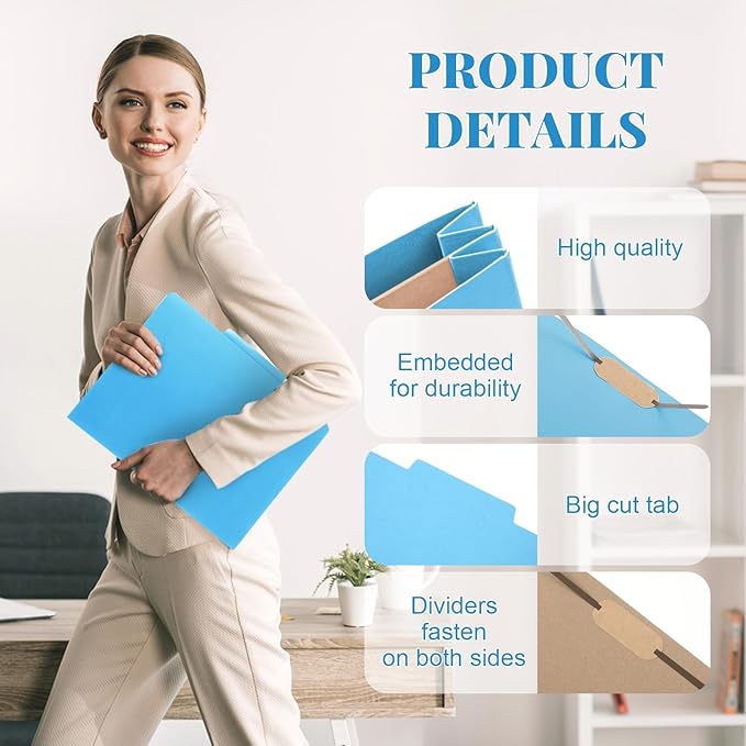 Skyygemm 12 Pack Classification Folders Letter Size Bulk with Divider and 2" Expansion, Pressboard Folder with 2 Prong Fasteners for Teachers, Clergy, Office, Church, Christmas Donations(Blue)