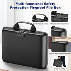 Fireproof Document Box, Hard Case Fireproof File Organizer Box with Lock and 13 Pocket Accordion File Folder, Portable Safe Box for Home Office Travel to Storage Important Documents Laptop Blue