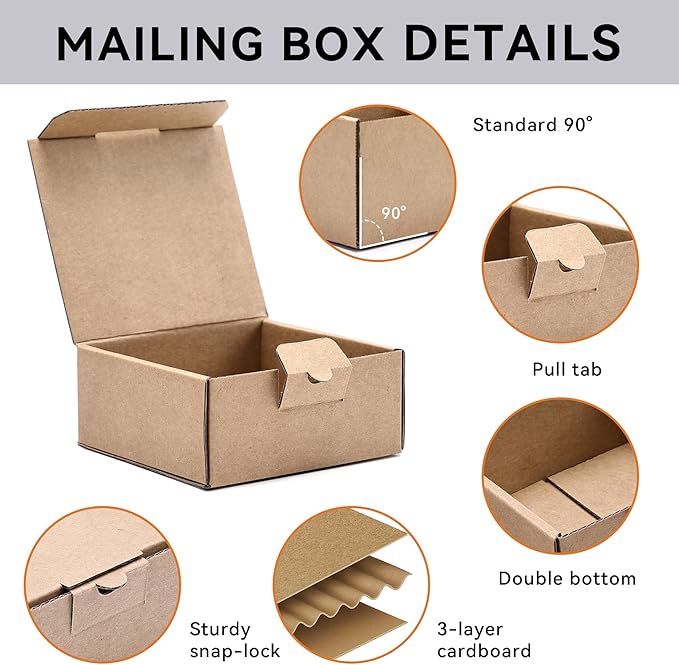 Small Shipping Boxes 3.5x3.3x1.6 Inches, 50-Pack Brown Corrugated Cardboard Gift Boxes for Mailing, Packaging & Storage