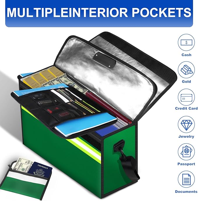 6500°F Large Fireproof Document Organizer with Lock,10 Layers Heat Insulated＆Waterproof Zipper,Removable Folder Layers/Wallet,Portable Home Travel Safe Storage for Important Documents,Files and More