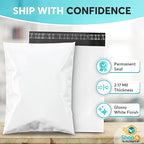 Shop4Mailers 9 x 12 Glossy White Plastic Self Seal Poly Mailer Flat Bags Waterproof Shipping Envelope 2.17 Mil for Apparel, Clothes, Shirts, Books – Permanent Adhesive Seal (100 Pack)