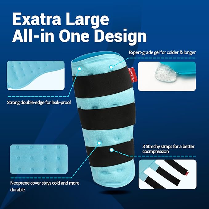 Comfytemp Extra Large Calf Shin Splint Ice Packs for Injury Reusable Gel, FSA Eligible HSA, Knee Cold Pack, Hot Cold Compress Sleeve for Swelling, Tendonitis, Elbow, Leg, After Surgery Gift, 2 Pcs