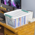 6 Packs Plastic Latch Boxes, 20 L Clear Stackable Storage Container Bin with White Lid