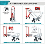 3 in 1 Industrial Convertible Hand Truck Dolly,1000 LBS Capacity Aluminum Hand Truck Dolly,Stair Climbing Hand Trucks Heavy Duty with Rubber Wheels for Moving,Transport(Red)