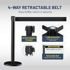 6-Pack Black Stanchion Posts with Retractable Belts, Hollow Sand-Fillable Base for Maximum Stability, Crowd Control Queue Barriers for Theaters, Parties, Weddings, Exhibitions