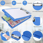 Small Clipboard with Storage, A5 Clipboards with Pen Holder, Half Letter Clip Boards 6x9 Mini Plastic Clipboard with Low Profile Clip for Classroom, School, Office Supplies (Blue)
