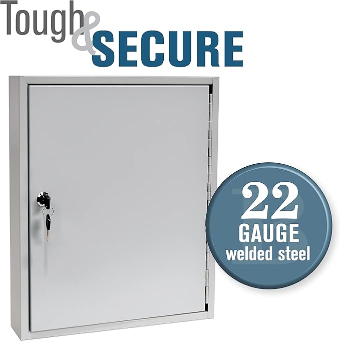 BankSupplies STEELMASTER 110 Key Cabinet - Single Lock Control Key Box - Welded 22 Gauge Steel Construction - Scratch Resistant - Write-On Key Tags for Easy Identification