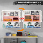 VINGLI Metal Wall Cabinet with Locking Glass Doors, Adjustable Shelf, Wall Mounted Storage Display Cabinets for Garage, Kitchen, Home Office, Warehouse, Living Room, White