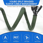 Split Braided Cable Sleeve，Flexible Wire Loom Tubing, Automotive Cord Protector Pet Proof, Cable Management for Computer TV Electric Wires Harness 16ft (Dark Green, 30mm（1-3/16")