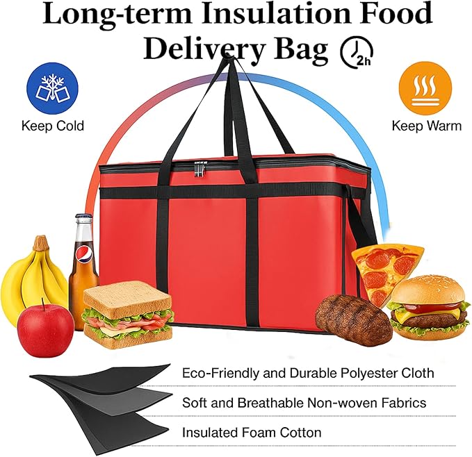 Bodaon Large 2-Pack Insulated Food Delivery Bag With Hard Bottom, XXXL Bags, Rideshare Delivery Bag, Grocery Shopping and Catering, Cold/Hot Styrofoam Carrier for Travel/Car