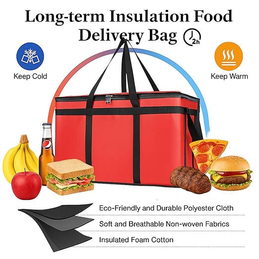 Bodaon 10-Pack Insulated Food Delivery Bag, XXXL Catering/Pizza Cooler Bags, Rideshare Delivery Bag, Warmer/Frozen, Cold/Hot Thermal Styrofoam Carrier for Car/Travel/Shopping