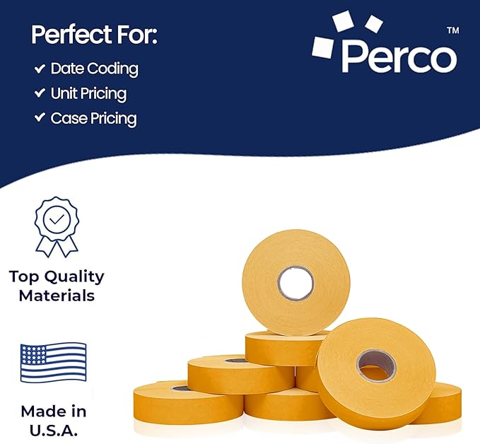 Perco Florescent Orange Pricing Labels for Monarch 1136 Price Gun - 8 Rolls, 14,000 Pricemarking Labels - with Bonus Ink Roll