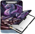 Clipboard with Storage Compartment, 8.5 x 11 Letter Size Side Opening Clip Board with Pen Holder, Hard Portable Clipboard Organizer for Nurse, Teacher, Contractor, Jobsite, Purple Dragon Book