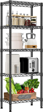 450 lbs Storage Shelves 5 Tier Shelving Units for Storage, Steel Organizer Wire Rack, Adjustable Height, Wire Shelving Unit for Bathroom Kitchen Closet, Black 11.8" D x 21.7" W x 58.3" H