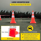 VEVOR Safety Cones, 12 x 28" Traffic Cones, PVC Orange Construction Cones, 2 Reflective Collars Traffic Cones with Weighted Base and Hand-Held Ring Used for Traffic Control, Driveway Road Parking