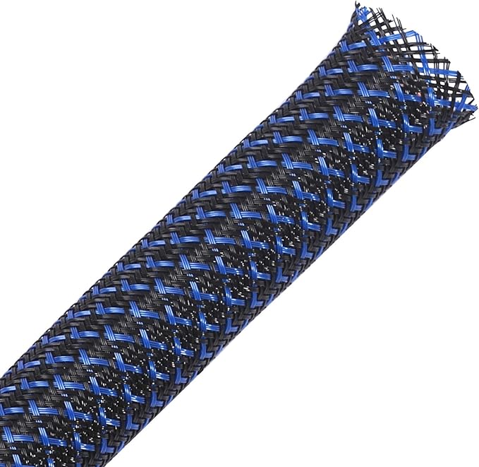 25ft - 3/4 inch PET Expandable Braided Sleeving – BlackBlue – Alex Tech Braided Cable Sleeve