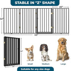 Metal Freestanding Dog Gate Outdoor-4 Panels with Door, Extra Wide Foldable Pet Fence with Pet Monitor Adapter, 32'' Height Tall Dog Gate for Doorways, Stairs, Hallways, Yard, Indoor