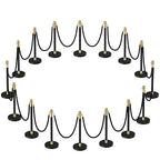16pcs Sturdy Stanchion Posts, 16pcs High Quality Black Velvet Ropes, Water/Sand/Concrete Fillable Leakproof Base, Crowd Control Barriers for Birthday, Prom, Business, Wedding, Red Carpet