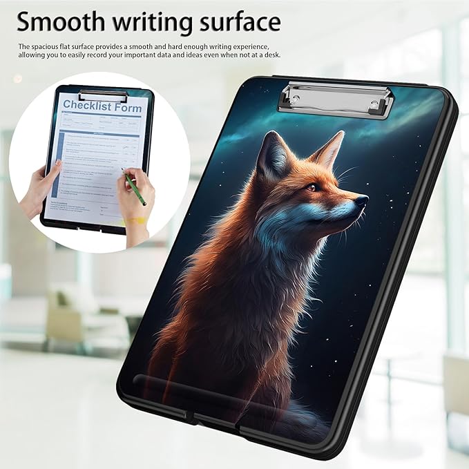 Clipboard with Storage,Office Supplies Nursing Clipboards Folder with Pen Holder Plastic Foldable Clip Board with Storage for Nurse Teacher,Galaxy Fox