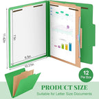 Skyygemm 12 Pack Classification Folders Letter Size Bulk with Divider and 2" Expansion, Pressboard Folder with 2 Prong Fasteners for Teachers, Clergy, Office, Church, Christmas Donations(Green)