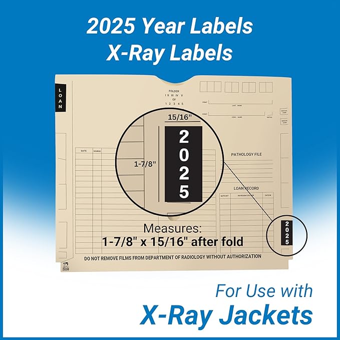 2025 Year Stickers, Doctor Stuff 2025 Chart Stickers, Black Color Coded, IFC Style, USA Made Year Labels for X-Ray Jackets, 500/Roll, 1 Roll, 1-7/8" x 1-7/8"