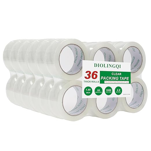 36 Rolls 55 Yards Roll, Total 1980 Yards Clear Heavy Duty Packing Tape for Shipping Packaging Moving Sealing, 2.8 mil Thick, 1.88 inches Wide