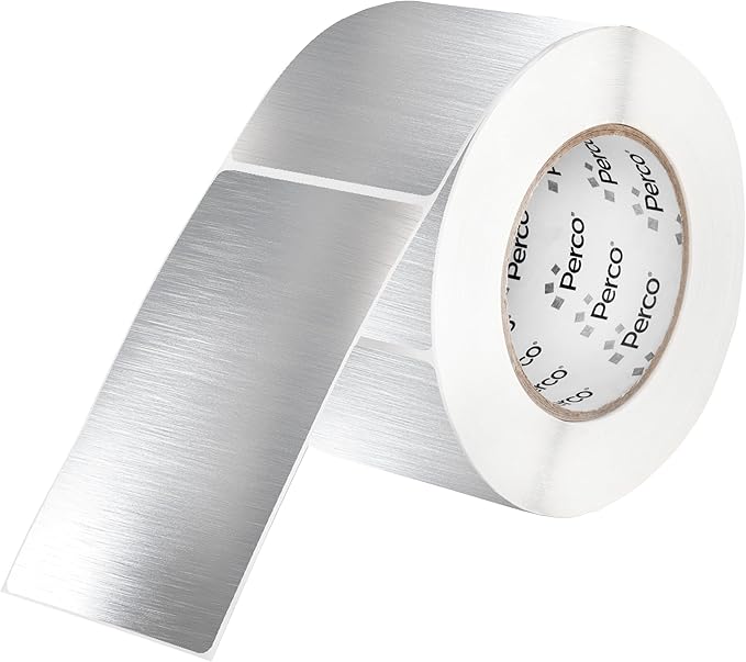 Perco Metallic Silver 3x5 Inch Perforated Sticker Labels — 150 Stickers Per Roll — with Permanent Adhesive for Product Labeling, Gift Boxes, Event Signage, Decorative Packaging & More — Made in USA