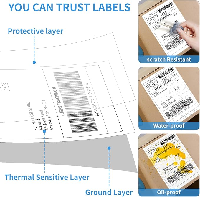 8 Rolls 4x6 Direct Thermal Shipping Labels 250 Labels/Roll Compatible with Zebra 2844, 2843, 2844z Eltron, Address Labels for Logistics E-Commerce Mailing Warehouse Thermal Labels for FBA USPS,