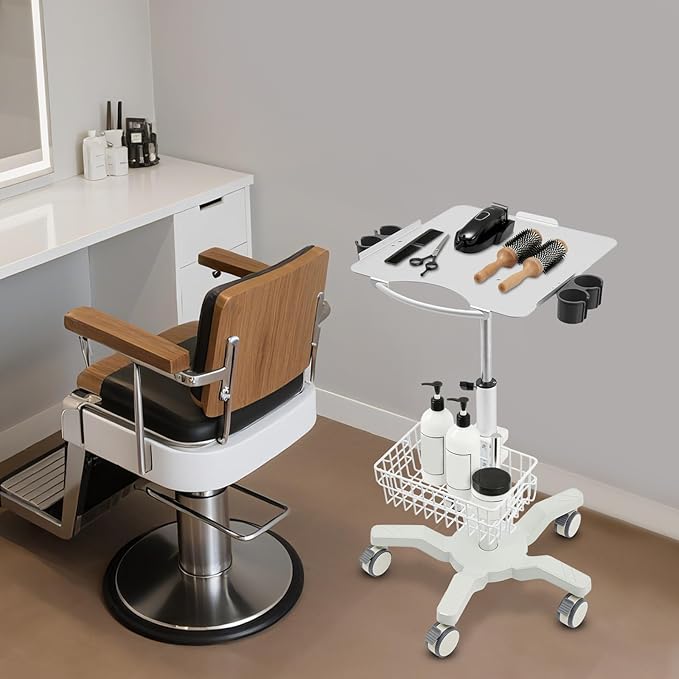 Medical Trolley Cart with Locking Wheels - Height Adjustable Mobile Workstation 24-38 inch,5 Casters Rolling Desktop Cart for Dental Clinic, Salon, Lab & Esthetician