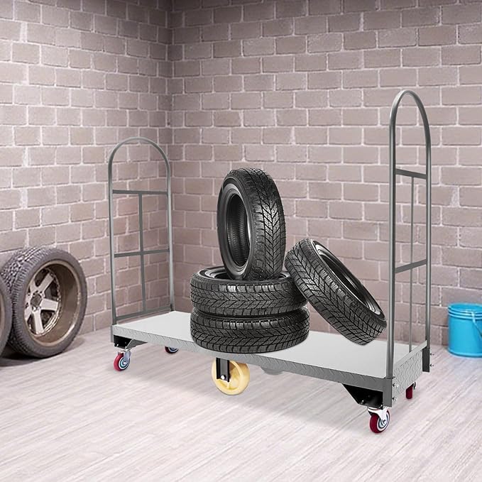 Heavy Duty, Narrow Aisle U-Boat Platform Truck, Premium Hand Truck Can Hold Loads Up to 2,000 Pounds, 15.7x64.6 Inch Steel Deck