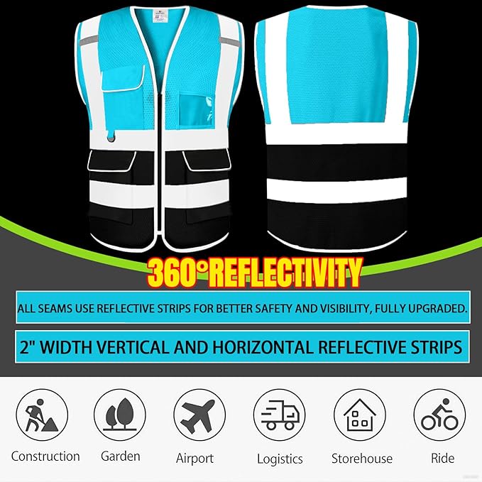 BeautyWill Custom Safety Vest Customized Logo Class 2 High Visibility Reflective Vest with Pockets Construction workwear