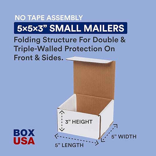 BOX USA Shipping Boxes Small 5"L x 5"W x 3"H, 50-Pack | Corrugated Cardboard Box Mailer for Packing, Moving and Storage 553