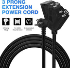 14/3 Gauge Heavy Duty Outdoor Extension Cord 8 FT, 90 Degree Angled 3 Prong Plug, 14 Gauge Power Cable with 3 Outlets, 14AWG, 15A, 125V, 1875W, ETL Listed, Black Wire, with Free Carrying Strap+Ties