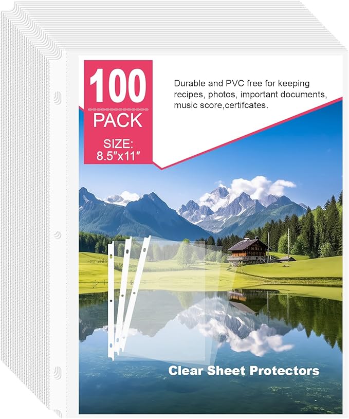 100-Pack Heavy Duty 8.5"x11" Sheet Protectors - Top-Loading Acid-Free & Waterproof for Photos, Certificates, School, Office, Legal Documents, Medical Records, Teachers, Artists (100)