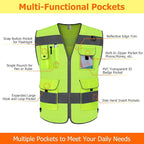 TCCFCCT Mesh High Visibility Vest 9 Pockets Hi Vis Reflective Safety Vest for Men Women, Construction Vest with Reflective Strips, Meets ANSI/ISEA Standards, (Yellow, Small)